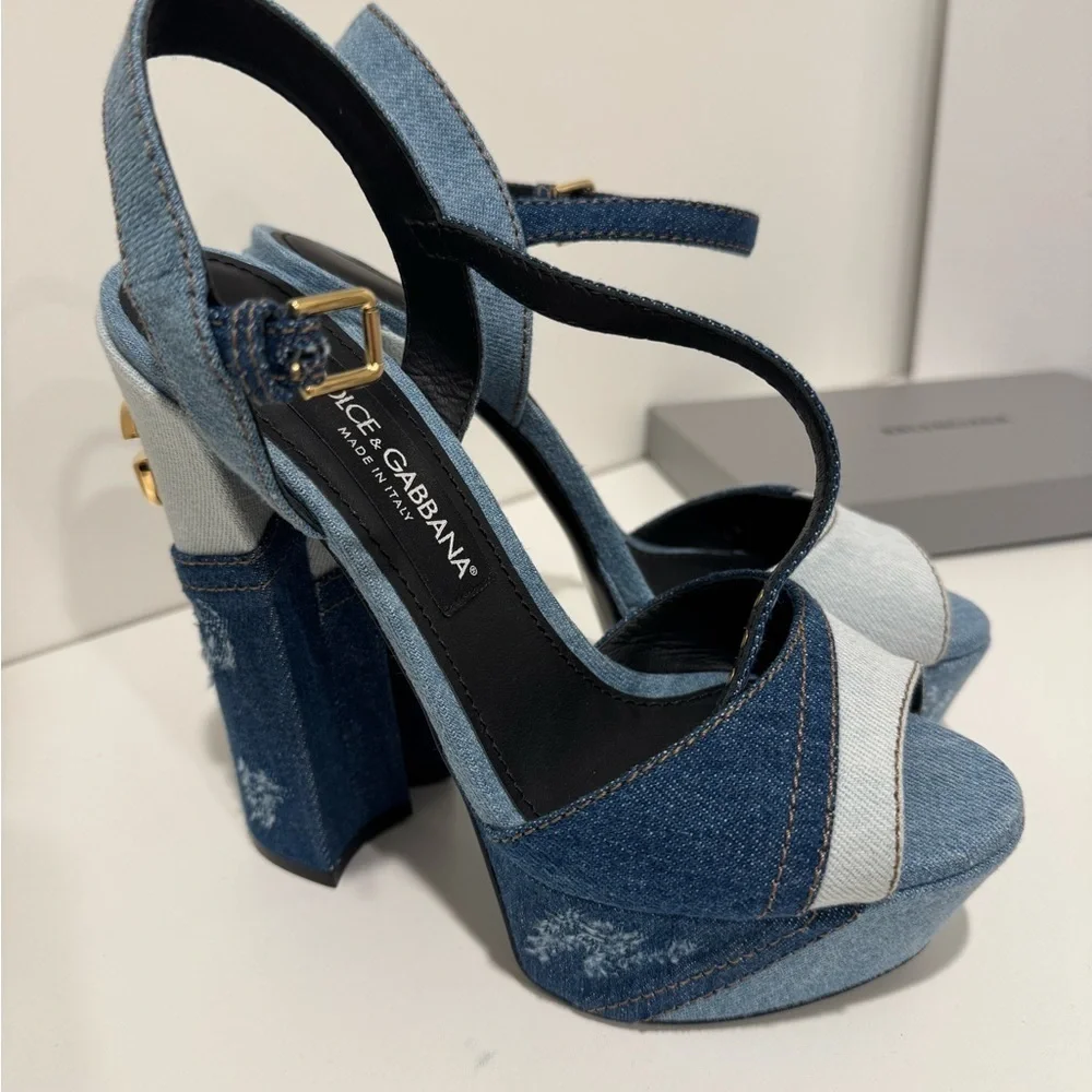 Dolce & gabana patchwork Denim Platform Sandals size 38.5 - Picture 2 of 13